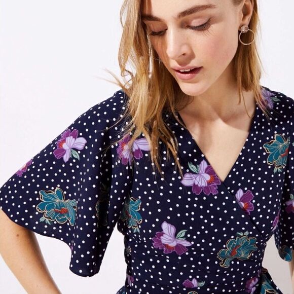 LOFT polka dot floral flutter sleeve wrap top | Size Small - Picture 6 of 6